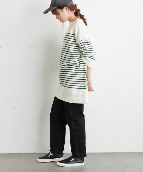 PUAL CE CIN（ピュアルセシン）の「パネルボーダーチュニック（Tシャツ/カットソー・レディース・グレー/ブラウン/グリーン/イエロー/ピンク・FREE）」の14枚目の写真