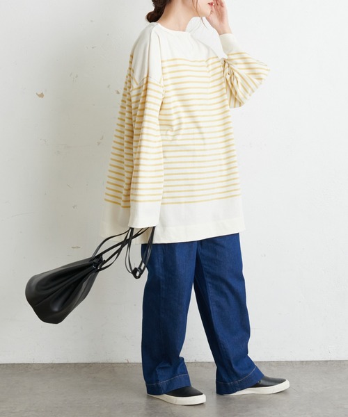 PUAL CE CIN（ピュアルセシン）の「パネルボーダーチュニック（Tシャツ/カットソー・レディース・グレー/ブラウン/グリーン/イエロー/ピンク・FREE）」の17枚目の写真