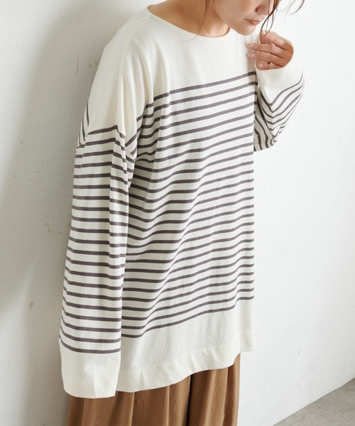 PUAL CE CIN（ピュアルセシン）の「パネルボーダーチュニック（Tシャツ/カットソー・レディース・グレー/ブラウン/グリーン/イエロー/ピンク・FREE）」の7枚目の写真