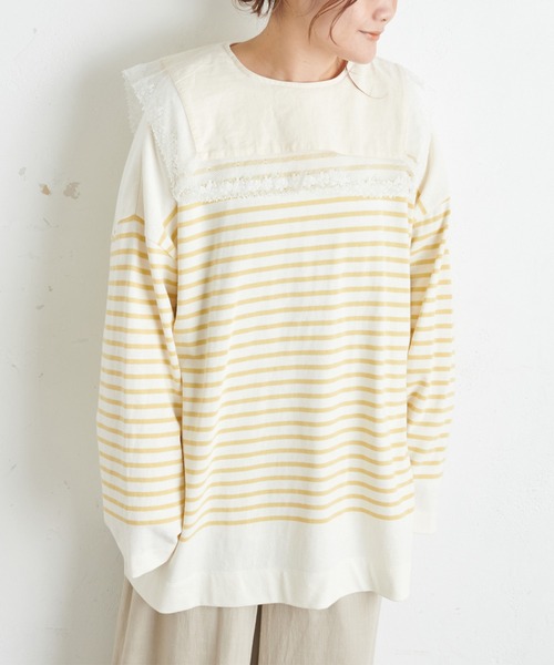 PUAL CE CIN（ピュアルセシン）の「パネルボーダーチュニック（Tシャツ/カットソー・レディース・グレー/ブラウン/グリーン/イエロー/ピンク・FREE）」の18枚目の写真