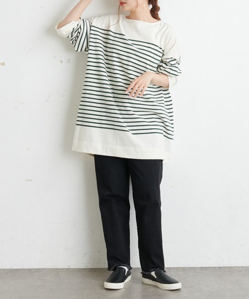 PUAL CE CIN（ピュアルセシン）の「パネルボーダーチュニック（Tシャツ/カットソー・レディース・グレー/ブラウン/グリーン/イエロー/ピンク・FREE）」の16枚目の写真