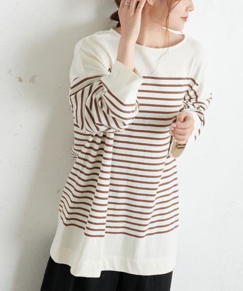 PUAL CE CIN（ピュアルセシン）の「パネルボーダーチュニック（Tシャツ/カットソー・レディース・グレー/ブラウン/グリーン/イエロー/ピンク・FREE）」の13枚目の写真