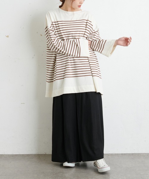 PUAL CE CIN（ピュアルセシン）の「パネルボーダーチュニック（Tシャツ/カットソー・レディース・グレー/ブラウン/グリーン/イエロー/ピンク・FREE）」の20枚目の写真