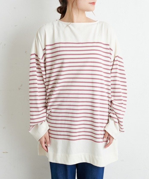 PUAL CE CIN（ピュアルセシン）の「パネルボーダーチュニック（Tシャツ/カットソー・レディース・グレー/ブラウン/グリーン/イエロー/ピンク・FREE）」の8枚目の写真