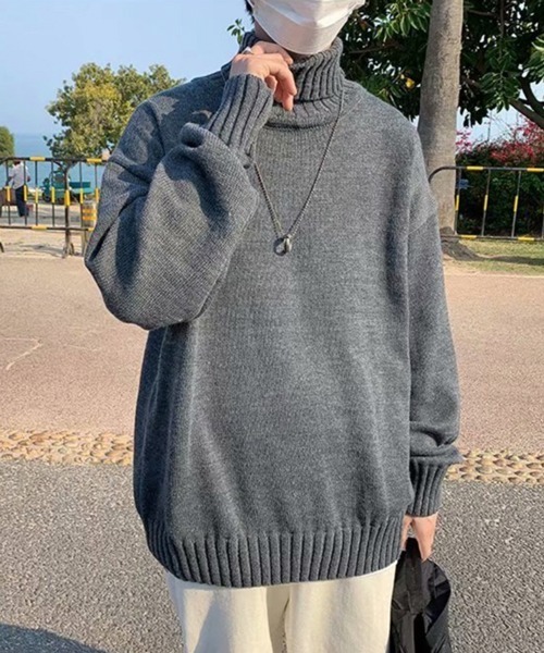 NOWLE(ノウル)の「【NOWLE】リブ ハイネック ニット セーター(ニット/セーター・メンズ・グレー/ブラック・MEDIUM/X-LARGE/XX-LARGE/LARGE)」の6枚目の写真