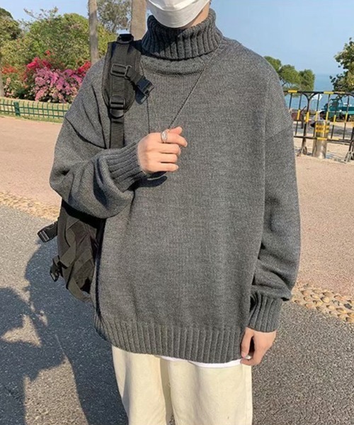 NOWLE(ノウル)の「【NOWLE】リブ ハイネック ニット セーター(ニット/セーター・メンズ・グレー/ブラック・MEDIUM/X-LARGE/XX-LARGE/LARGE)」の7枚目の写真