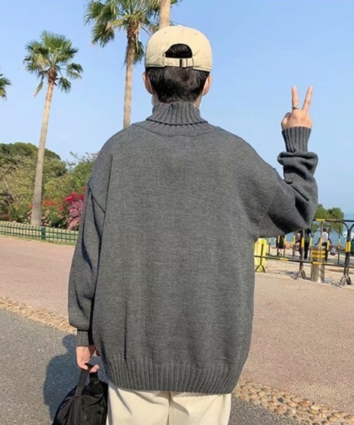 NOWLE(ノウル)の「【NOWLE】リブ ハイネック ニット セーター(ニット/セーター・メンズ・グレー/ブラック・MEDIUM/X-LARGE/XX-LARGE/LARGE)」の8枚目の写真