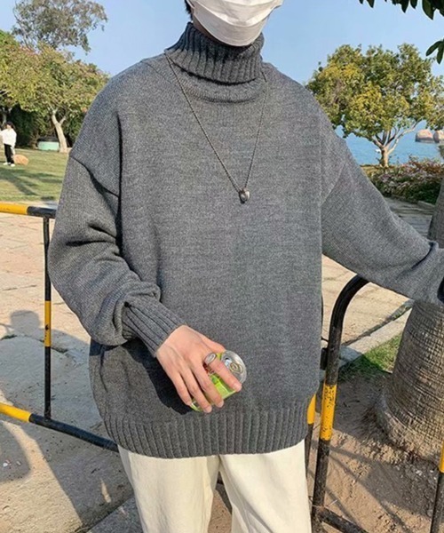 NOWLE(ノウル)の「【NOWLE】リブ ハイネック ニット セーター(ニット/セーター・メンズ・グレー/ブラック・MEDIUM/X-LARGE/XX-LARGE/LARGE)」の9枚目の写真