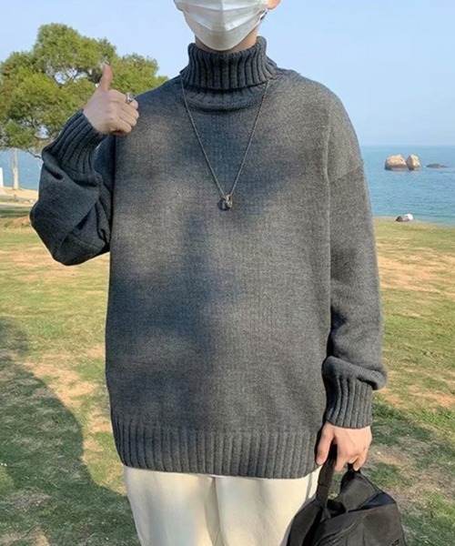 NOWLE(ノウル)の「【NOWLE】リブ ハイネック ニット セーター(ニット/セーター・メンズ・グレー/ブラック・MEDIUM/X-LARGE/XX-LARGE/LARGE)」の10枚目の写真