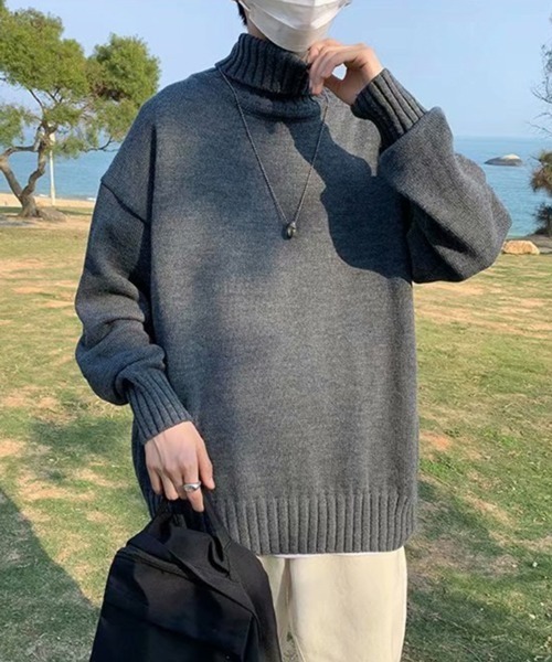 NOWLE(ノウル)の「【NOWLE】リブ ハイネック ニット セーター(ニット/セーター・メンズ・グレー/ブラック・MEDIUM/X-LARGE/XX-LARGE/LARGE)」の11枚目の写真