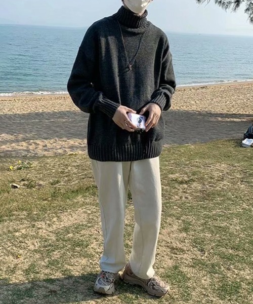 NOWLE(ノウル)の「【NOWLE】リブ ハイネック ニット セーター(ニット/セーター・メンズ・グレー/ブラック・MEDIUM/X-LARGE/XX-LARGE/LARGE)」の14枚目の写真