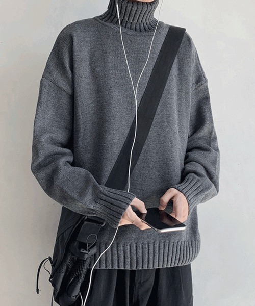 NOWLE(ノウル)の「【NOWLE】リブ ハイネック ニット セーター(ニット/セーター・メンズ・グレー/ブラック・MEDIUM/X-LARGE/XX-LARGE/LARGE)」の4枚目の写真