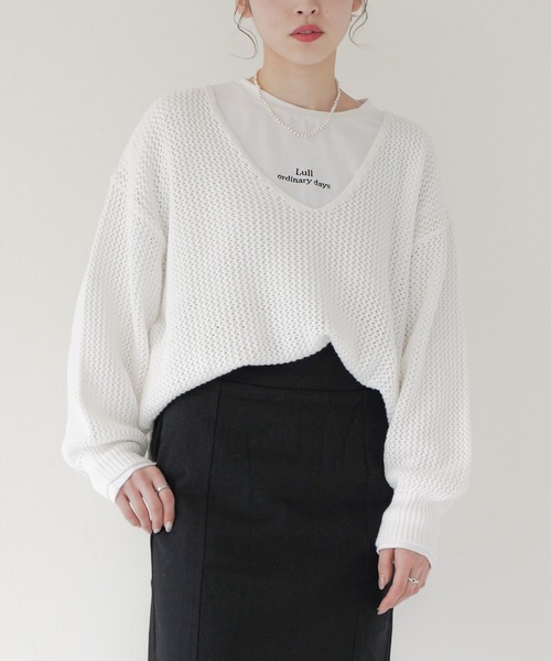 Lull（ルル）の「【Lull / ルル】Lullロゴ刺繍ロンT（Tシャツ/カットソー・レディース・ホワイト/ブラック・ONESIZE）」の2枚目の写真