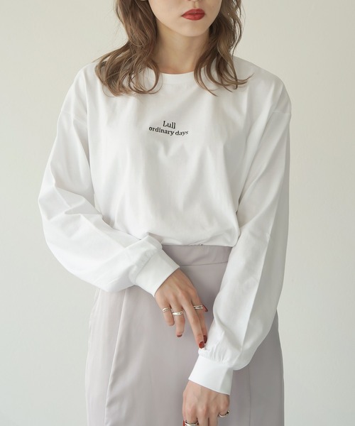 Lull（ルル）の「【Lull / ルル】Lullロゴ刺繍ロンT（Tシャツ/カットソー・レディース・ホワイト/ブラック・ONESIZE）」の3枚目の写真