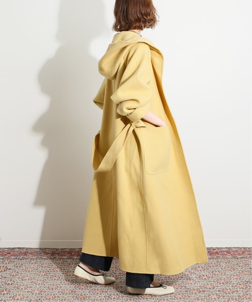 IENA LA BOUCLE ダブルフェイスコート ベルト付き 美品 IENA LA BOUCLE ダブルフェイスケープコート リボンベルト ロング