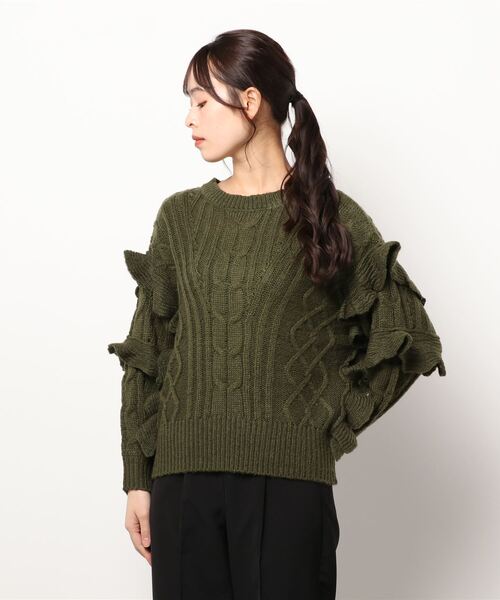 KOBE LETTUCE(コウベレタス)の「ショルダーフリルニットトップス(ニット/セーター・レディース・ホワイト系/カーキ/グレー系・FREE)」の12枚目の写真