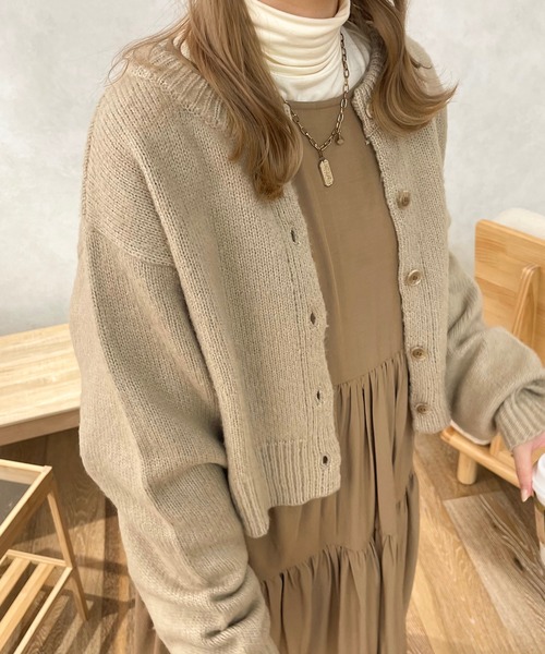 apres jour clair（アプレジュールクレア）の「【apres jour clair】2WAY起毛ショートニットカーディガン（ニット/セーター・レディース・アイボリー/ライトベージュ/ブラウン系その他・フリー/X-LARGE）」の3枚目の写真