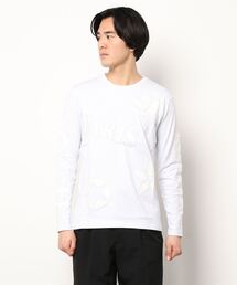 RM/レザー ロゴ総柄 ワッペン クルーネック 長袖Tシャツ