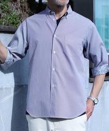 UNION STATION | 【7分袖】ブロードマテリアル ストライプボタンダウンシャツ(シャツ/ブラウス)