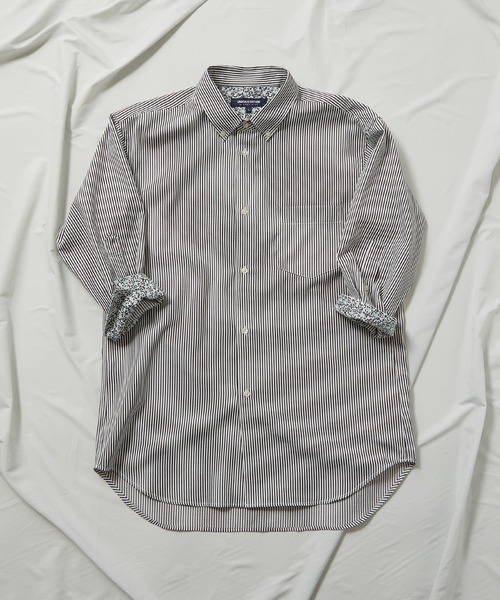 UNION STATION（ユニオンステーション）の「【7分袖】ブロードマテリアル ストライプボタンダウンシャツ（シャツ/ブラウス・メンズ・ブラック/ネイビー・LL/M/L）」の2枚目の写真