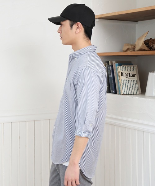 UNION STATION（ユニオンステーション）の「【7分袖】ブロードマテリアル ストライプボタンダウンシャツ（シャツ/ブラウス・メンズ・ブラック/ネイビー・LL/M/L）」の22枚目の写真