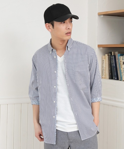 UNION STATION（ユニオンステーション）の「【7分袖】ブロードマテリアル ストライプボタンダウンシャツ（シャツ/ブラウス・メンズ・ブラック/ネイビー・LL/M/L）」の21枚目の写真