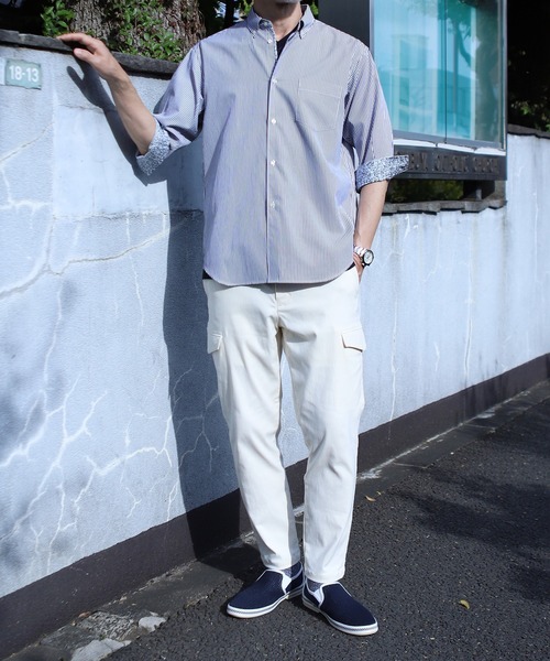 UNION STATION（ユニオンステーション）の「【7分袖】ブロードマテリアル ストライプボタンダウンシャツ（シャツ/ブラウス・メンズ・ブラック/ネイビー・LL/M/L）」の3枚目の写真