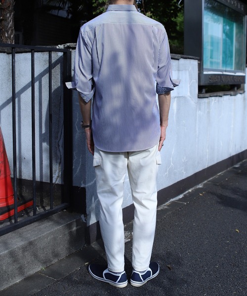 UNION STATION（ユニオンステーション）の「【7分袖】ブロードマテリアル ストライプボタンダウンシャツ（シャツ/ブラウス・メンズ・ブラック/ネイビー・LL/M/L）」の5枚目の写真