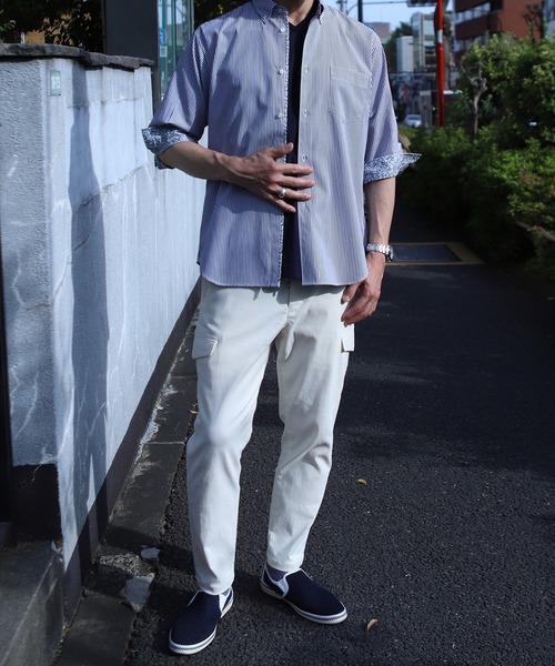 UNION STATION（ユニオンステーション）の「【7分袖】ブロードマテリアル ストライプボタンダウンシャツ（シャツ/ブラウス・メンズ・ブラック/ネイビー・LL/M/L）」の6枚目の写真