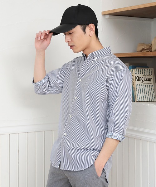 UNION STATION（ユニオンステーション）の「【7分袖】ブロードマテリアル ストライプボタンダウンシャツ（シャツ/ブラウス・メンズ・ブラック/ネイビー・LL/M/L）」の7枚目の写真