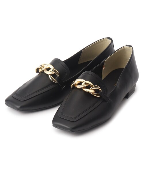 OPAQUE.CLIP(オペークドットクリップ)の「◆スクエアトゥチェーンフラットローファー(その他シューズ・レディース・ブラック/オフホワイト・02/03)」の1枚目の写真