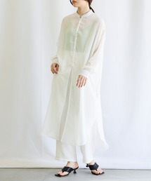 バイカラーステッチシアーガーゼロングシャツ