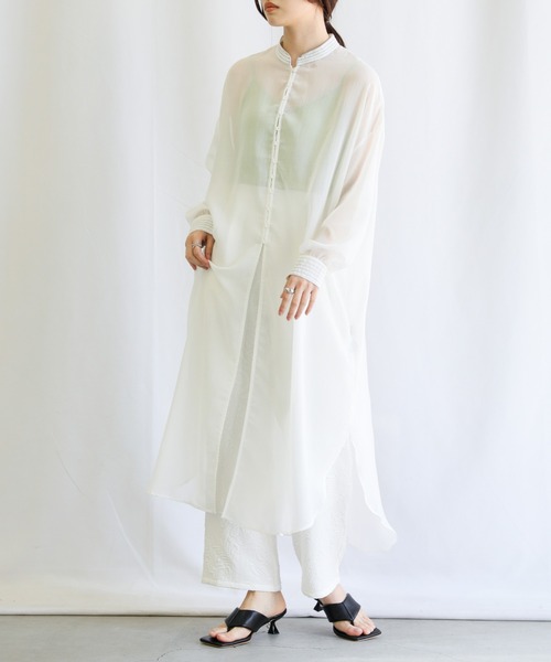 select MOCA（セレクトモカ）の「バイカラーステッチシアーガーゼロングシャツ（シャツ/ブラウス・レディース・ブラック/オフホワイト・FREE）」の2枚目の写真