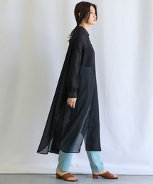 バイカラーステッチシアーガーゼロングシャツ