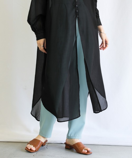 select MOCA（セレクトモカ）の「バイカラーステッチシアーガーゼロングシャツ（シャツ/ブラウス・レディース・ブラック/オフホワイト・FREE）」の8枚目の写真