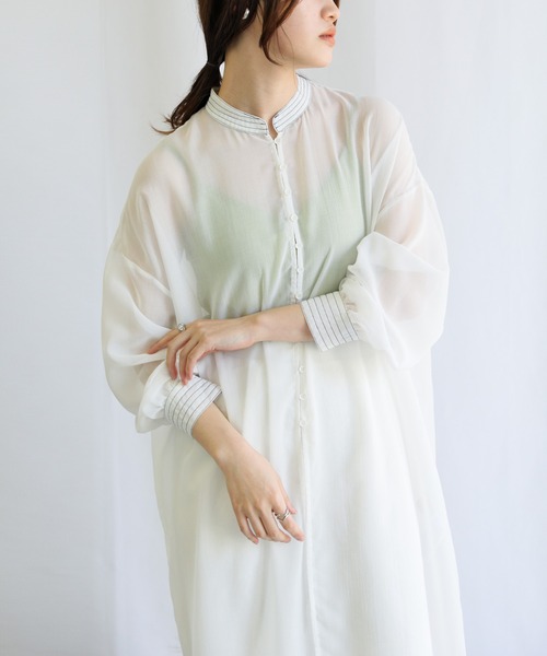 select MOCA（セレクトモカ）の「バイカラーステッチシアーガーゼロングシャツ（シャツ/ブラウス・レディース・ブラック/オフホワイト・FREE）」の12枚目の写真