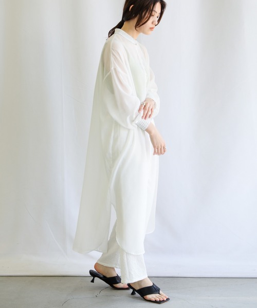 select MOCA（セレクトモカ）の「バイカラーステッチシアーガーゼロングシャツ（シャツ/ブラウス・レディース・ブラック/オフホワイト・FREE）」の13枚目の写真