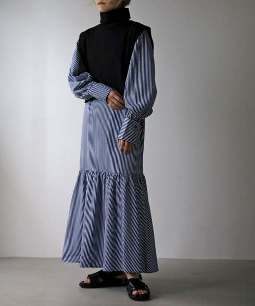 UNFIELD(アンフィールド)の「【UNFIELD】ベスト付ギャザーマーメイド切替ワンピース(ワンピース・レディース・ホワイト/ストライプ・FREE)」の22枚目の写真