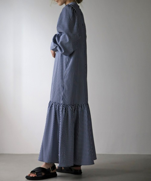 UNFIELD(アンフィールド)の「【UNFIELD】ベスト付ギャザーマーメイド切替ワンピース(ワンピース・レディース・ホワイト/ストライプ・FREE)」の7枚目の写真