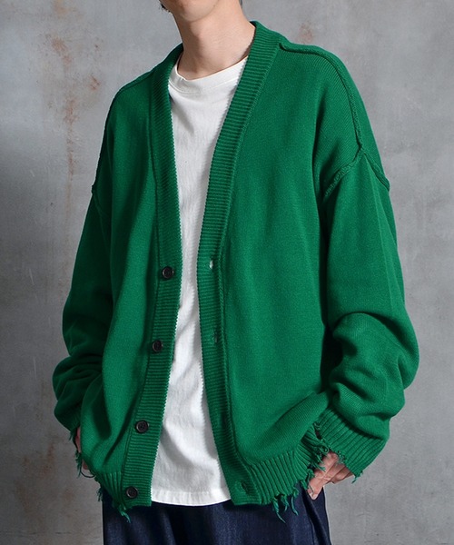 JOKER（ジョーカー）の「オーバーサイズ ダメージ ルーズシルエット カーディガン（カーディガン/ボレロ・メンズ・ブラック/ブルー/グリーン/キナリ・M/L）」の3枚目の写真