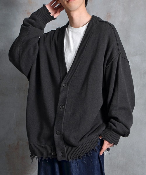 JOKER（ジョーカー）の「オーバーサイズ ダメージ ルーズシルエット カーディガン（カーディガン/ボレロ・メンズ・ブラック/ブルー/グリーン/キナリ・M/L）」の2枚目の写真