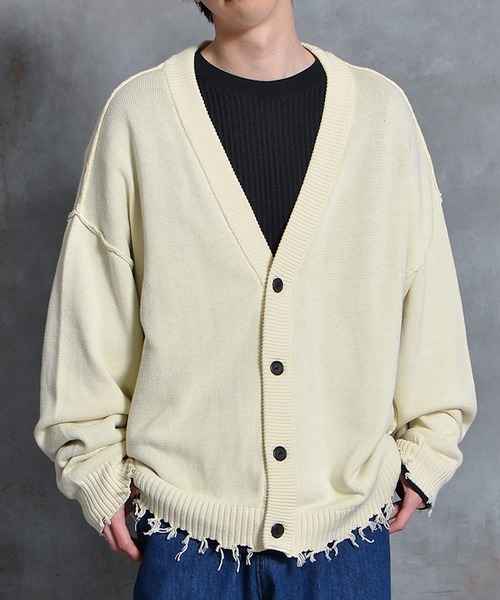 JOKER（ジョーカー）の「オーバーサイズ ダメージ ルーズシルエット カーディガン（カーディガン/ボレロ・メンズ・ブラック/ブルー/グリーン/キナリ・M/L）」の5枚目の写真