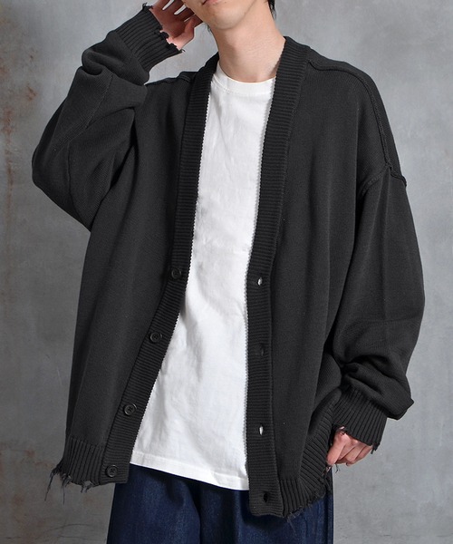 JOKER（ジョーカー）の「オーバーサイズ ダメージ ルーズシルエット カーディガン（カーディガン/ボレロ・メンズ・ブラック/ブルー/グリーン/キナリ・M/L）」の7枚目の写真