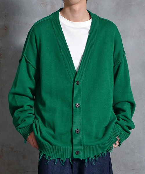 JOKER（ジョーカー）の「オーバーサイズ ダメージ ルーズシルエット カーディガン（カーディガン/ボレロ・メンズ・ブラック/ブルー/グリーン/キナリ・M/L）」の9枚目の写真