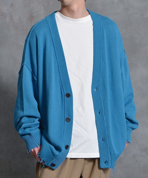 JOKER（ジョーカー）の「オーバーサイズ ダメージ ルーズシルエット カーディガン（カーディガン/ボレロ・メンズ・ブラック/ブルー/グリーン/キナリ・M/L）」の11枚目の写真