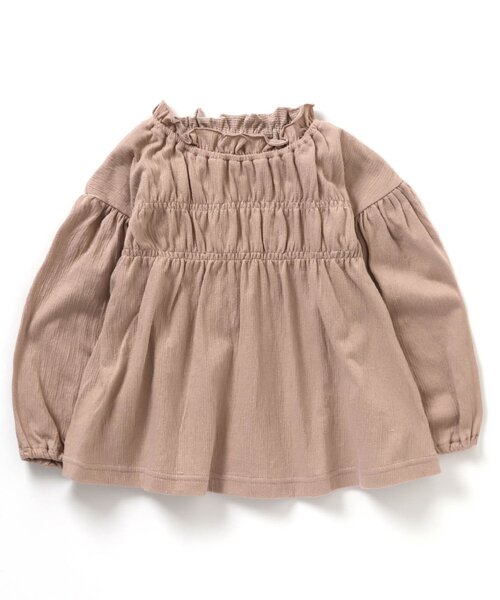 apres les cours（アプレレクール）の「/シャーリング長袖Tシャツ（Tシャツ/カットソー・キッズ・ラベンダー/サックスブルー/ベージュ/カーキ/アイボリー/サーモンピンク・100/110/140/80/120/130/90）」の3枚目の写真