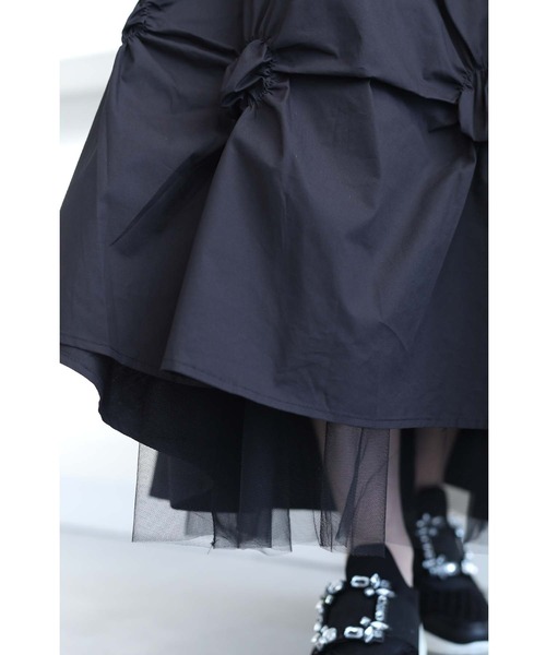 cawaii（カワイイ）の「（黒）裾から覗くチュールのダイヤカットタックロングスカート（スカート・レディース・ブラック・FREE）」の8枚目の写真