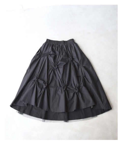 cawaii（カワイイ）の「（黒）裾から覗くチュールのダイヤカットタックロングスカート（スカート・レディース・ブラック・FREE）」の9枚目の写真