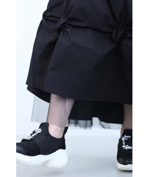 cawaii（カワイイ）の「（黒）裾から覗くチュールのダイヤカットタックロングスカート（スカート・レディース・ブラック・FREE）」の13枚目の写真