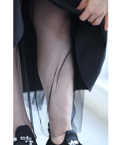 cawaii（カワイイ）の「（黒）裾から覗くチュールのダイヤカットタックロングスカート（スカート・レディース・ブラック・FREE）」の14枚目の写真